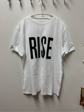 White 'RISE' Graphic Crew Neck Tee